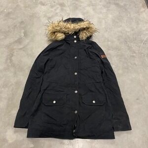 Vintage y2k 90s black hollister button‎ up parka fur lined fur hood jacket